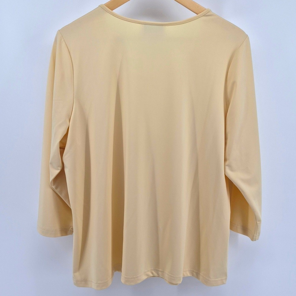 Susan Graver Style Women's Large Butter Yellow Liquid Knit 3/4 Sleeve Top - Picture 8 of 10